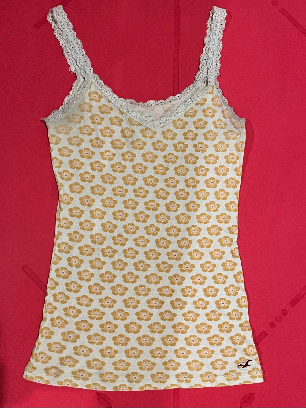 Hollister Vintage Floral Lace-Trim Cami Tank Top